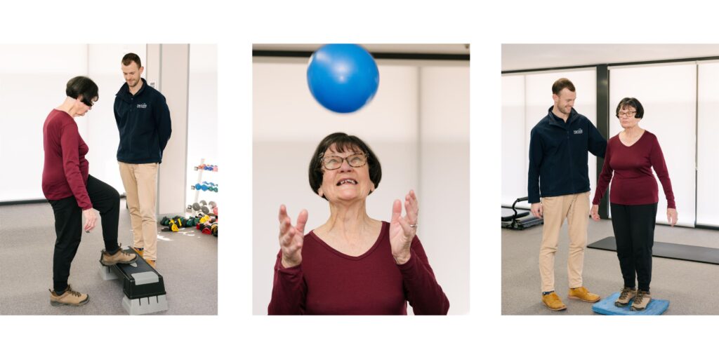 Older lady doing balance exercises
